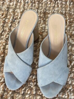 Grigiarancio Light Blue Suede Crisscross Espadrille heel Mule 38